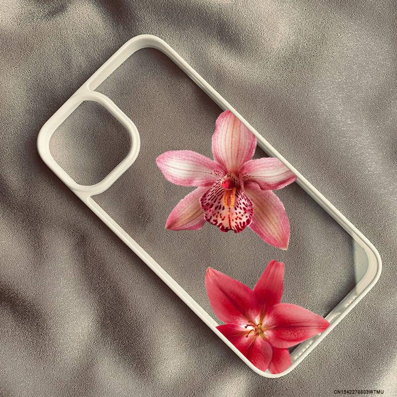 Черно-белый цветочный узор Чехол для телефона Для iPhone 17 Pro 15 16 14 13 12 11 XR XS Max 7 8Plus Лилия Ударопрочный Прозрачный Жесткий Чехол Сумка