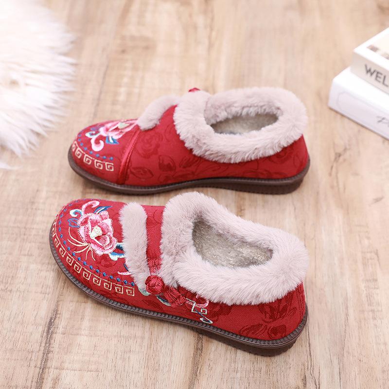 2024 Winter Ethnic Style Embroidery Cotton Boots Women's Fashion Warm Casual Shoes Soft Bottom Non-slip Flat Boots for Women