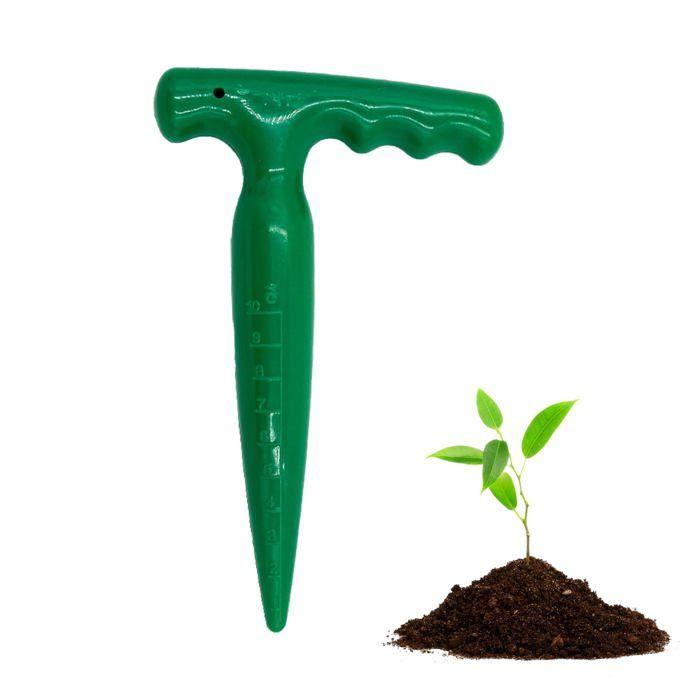 Plantoir à bulbes manuel vert - poignée en T ergonomique, tige graduée