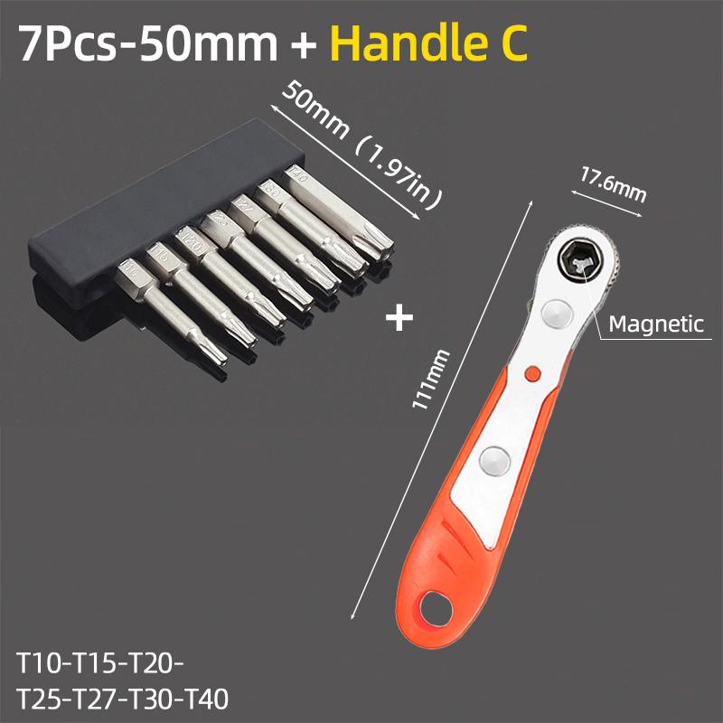 Набор насадок-звездочек T10-T40, шестигранный хвостовик 1/4 дюйма, сталь S2, магнитные, 50 мм, насадка для отвертки, трещоточная рукоятка, ручные инструменты