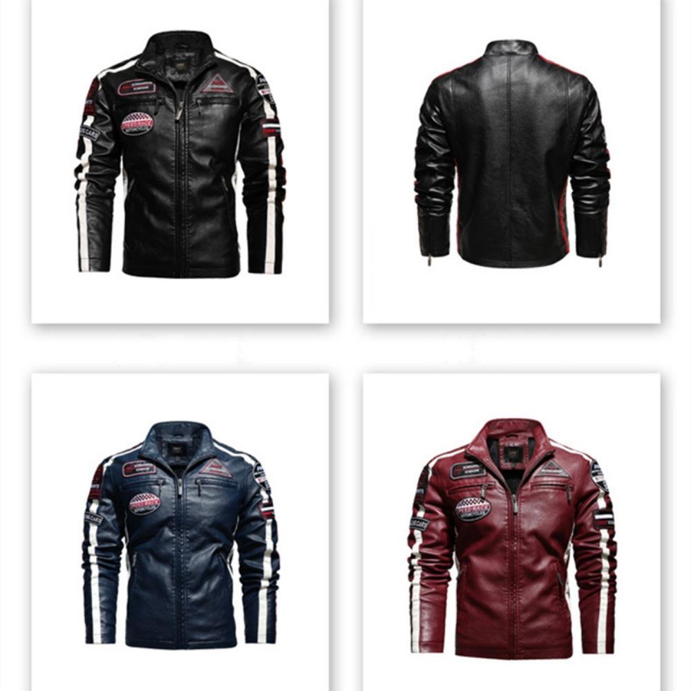 Осенне-зимняя флисовая мужская мотоциклетная кожаная куртка с вышивкой, гоночное пальто, ветровка, верхняя одежда, байкерская куртка из искусственной кожи