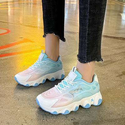 Летняя обувь для папы, женская дышащая обувь с градиентной сеткой и высокими весенними и осенними белыми туфлями