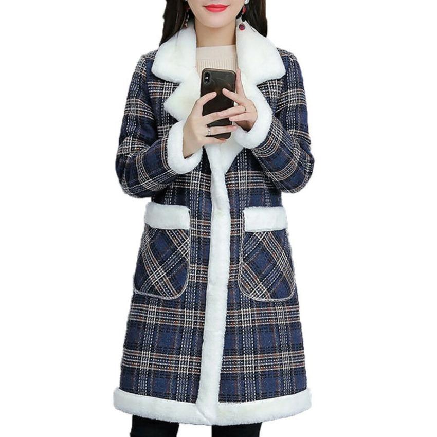 Womens Casual Fashion Coat Ladies Printed Winter Overcoats Female Midi Plush Warmer Outwear