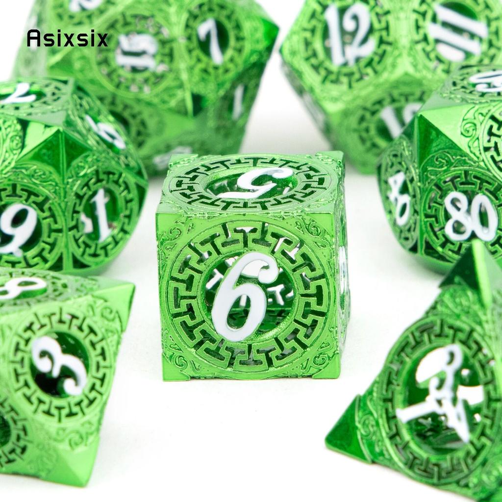 7 шт., зеленый, белый, зубчатое колесо, металлические кубики, набор полых металлических многогранных кубиков, подходит для ролевой игры, настольной игры, карточной игры