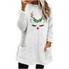 Women's Christmas Deer Print Plush Hoodie - Loose Fit, Round Neck, Long Sleeve, with Pockets