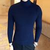 Casual Men Winter Solid Color Turtle Neck Long Sleeve Twist Knitted Slim Sweater