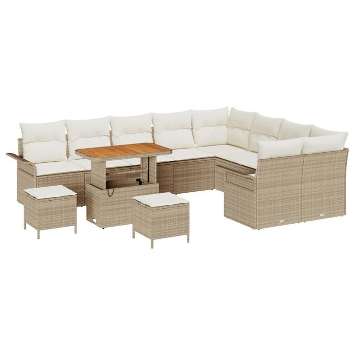 VidaXL Ensemble de canapé de jardin 12 pcs Beige polyrotin, Salon moderne pour jardin et terrasse, mobilier durable 3362176