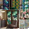 Colorful Retro Floral & Bird Static Cling Window Film - No Glue, Removable
