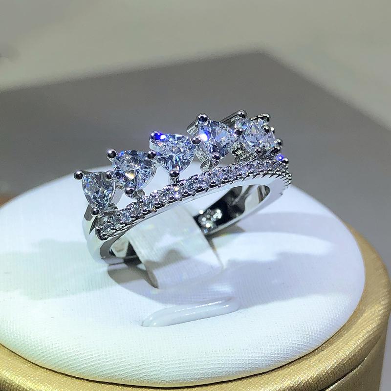 925 sterling silver exquisite three-claw zircon ring ladies jewelry double row ring party birthday jewelry gift