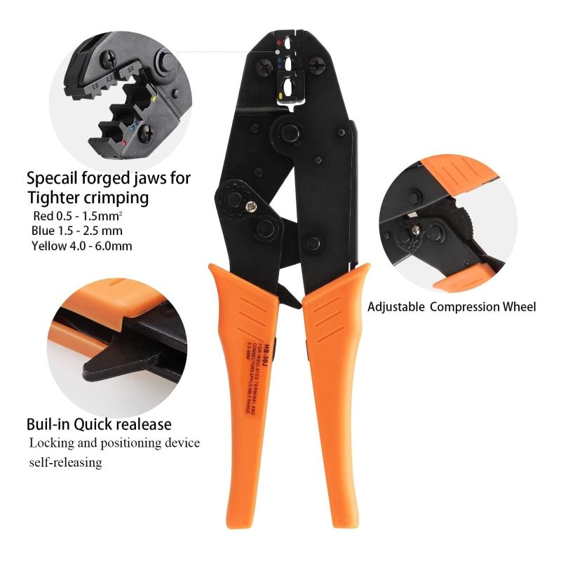 Инструмент для обжима изолированных наконечников с трещоткой, комплект для обжима наконечников AWG22-10 с 700 шт. изолированных стыковых наконечников-гильз