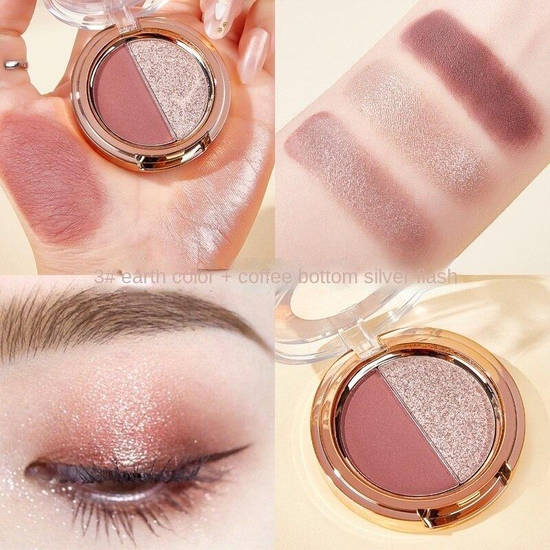 Two-tone High Light Eyeshadow Palette Natural Contouring Brightening Pearl Glitter Earth Color Long-lasting Waterproof and Non-smudding Student