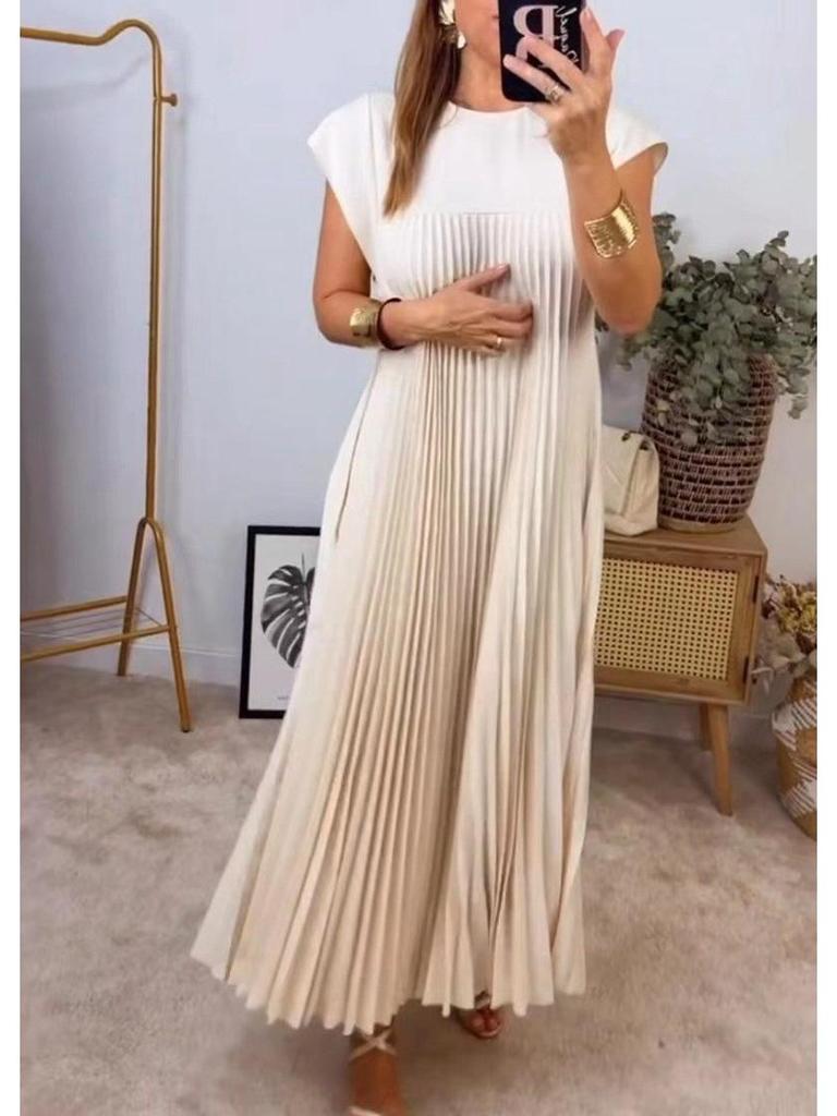 2024 Autumn/Winter European & American Fashion Sleeveless Pleated Maxi Dress
