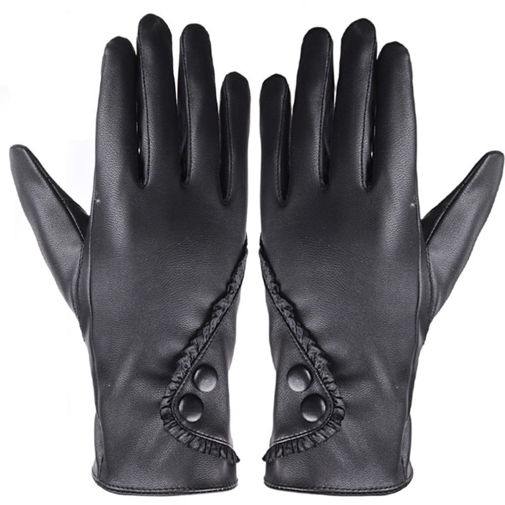Novel Fashion Women Lady Soft Leather Gloves Winter Warm Mitten Xmas Gift Black