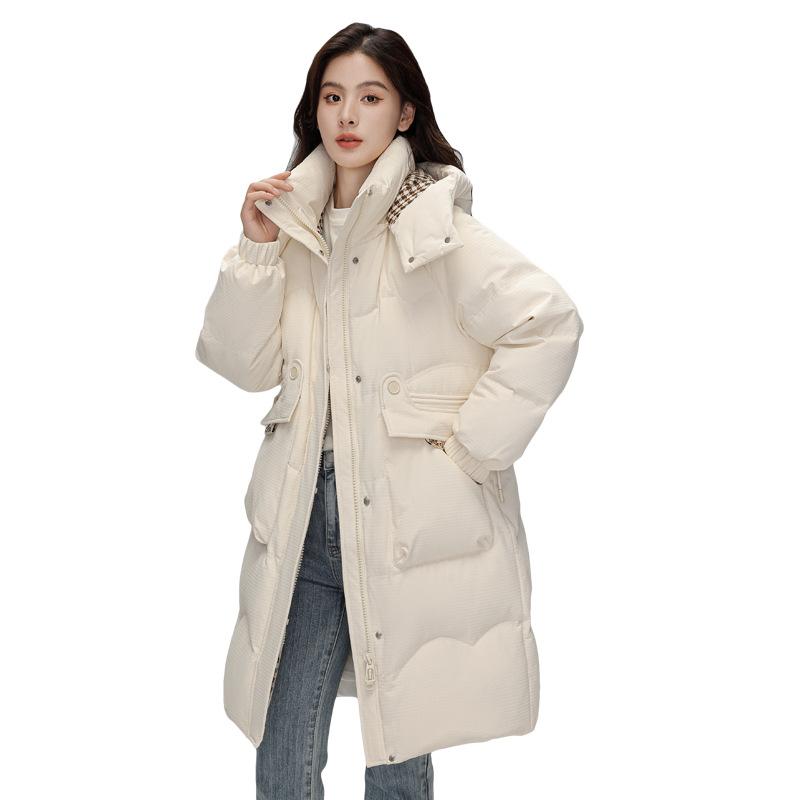 Женский элитный пуховик средней длины, зимняя свободная куртка на белом утином пуху