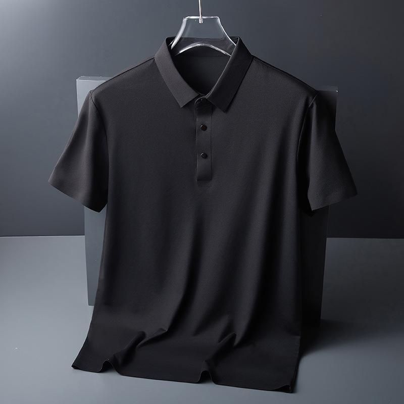 Men's Trendy Seamless Ice Silk Polo Shirt - Short Sleeve, High Quality, Lapel Design for Summer