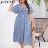 Летние женские платья больших размеров с v-образным вырезом, тонкие элегантные простые платья с короткими рукавами и цветочным принтом