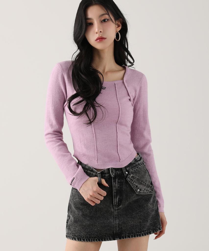 AVANDRESS Square Neck Line Crop Long Sleeve Knit Sora