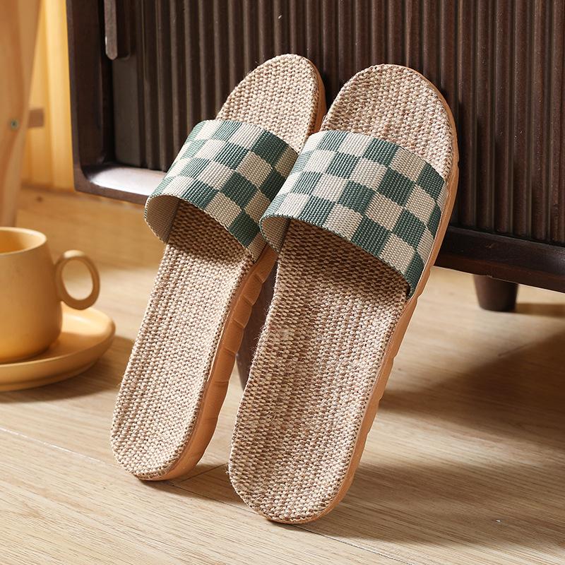 Модные женские тапочки из льна в клетку в стиле бохо