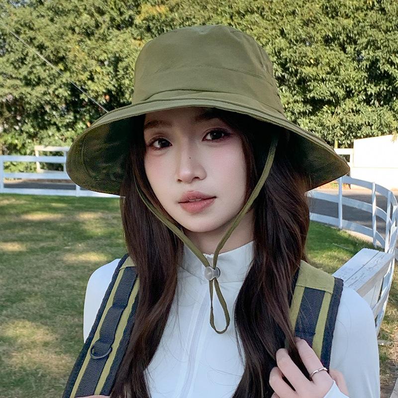 Outdoor hiking bucket hat for women, suitable for summer, can be tied into a ponytail, versatile for outdoor cycling, UV protection sun hat