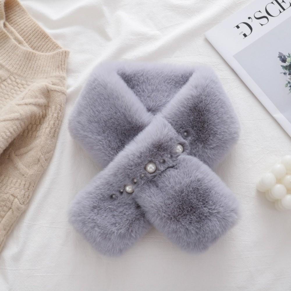 Solid Color Neckerchief Pearl Cross Scarves New Plush Scarf Women