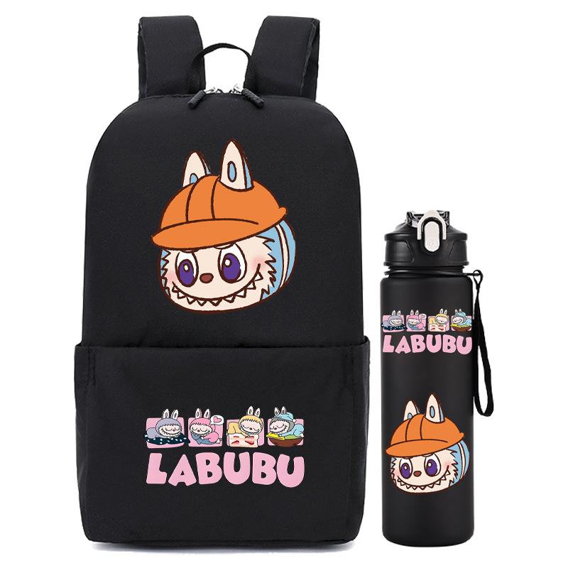2Pcs/set Carcoon Printed Printed Backpack with Water Bottle Boy Girl Schoolbag Student Backpack 750Ml Outdoor Sports Water Cup
