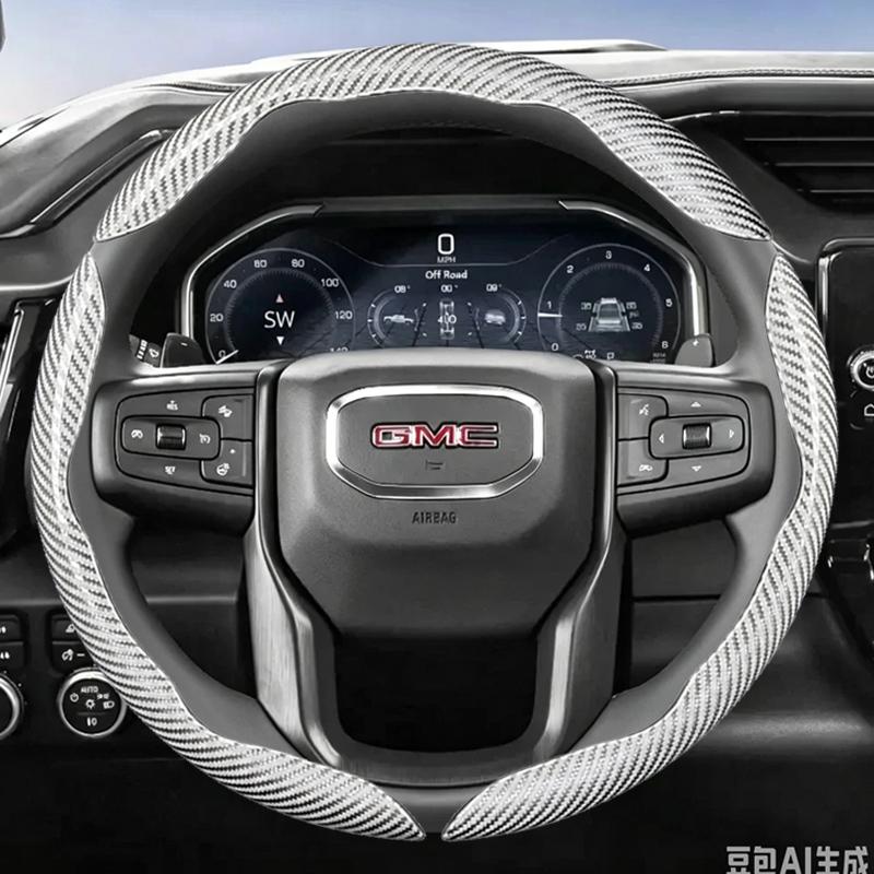 Breathable Perforated Leather Steering Wheel Cover for Gmc, Segmented Quick-Release Design, Non-Slip and Durable