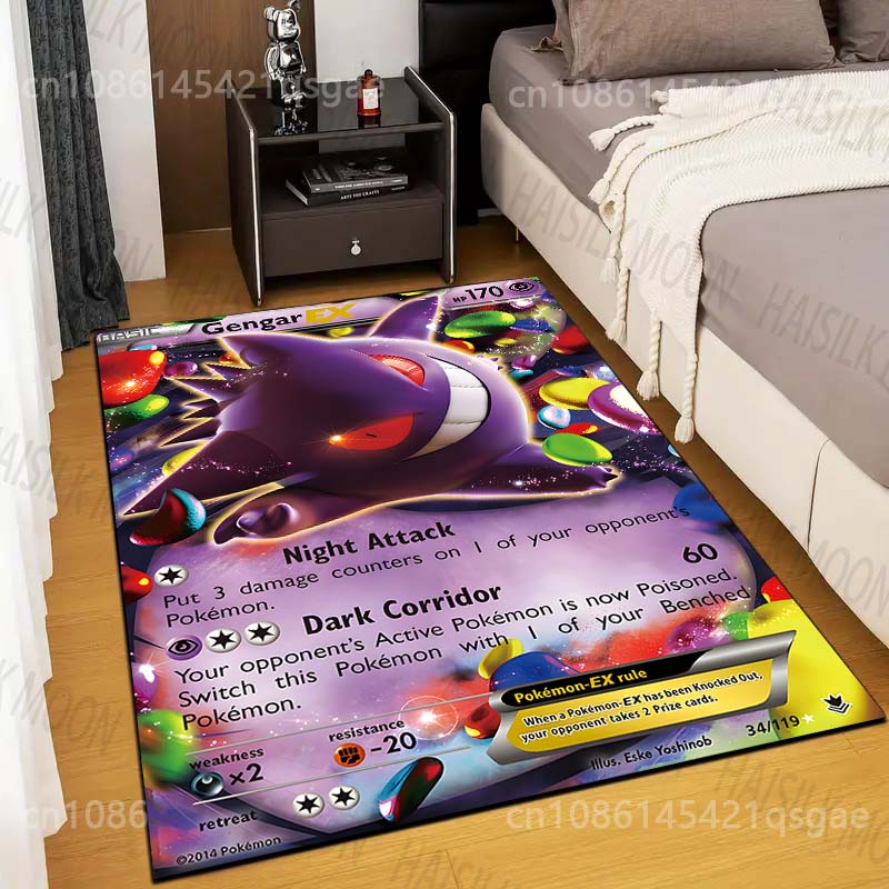 Multiple Sizes P-Pokemon Gengar Cards Printed Carpets Rugs for Living Rooms Bedroom Bedside Floor Mat Area Rug Home Decor Gifts