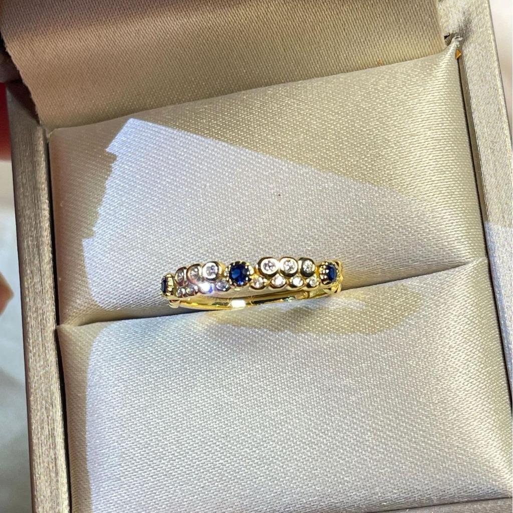 Женское кольцо «Соты» с голубым бриллиантом: Серебро 925 пробы, Регулируемый размер, Японский дизайн легкой роскоши.