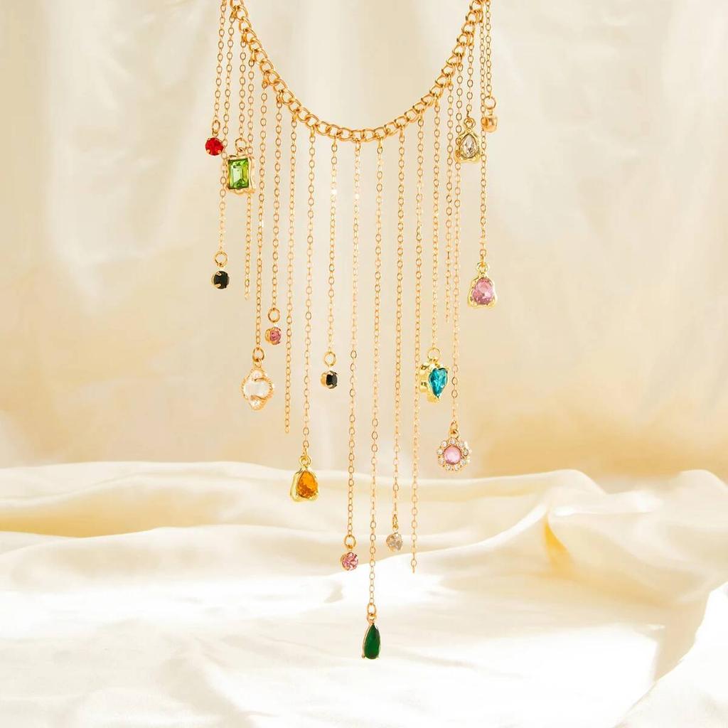 Salircon Bohemia Exquisite Colorful Love Heart Irregular Acrylic Rhinestone Pendant Necklace Jewelry Women Charm Neck Accessory