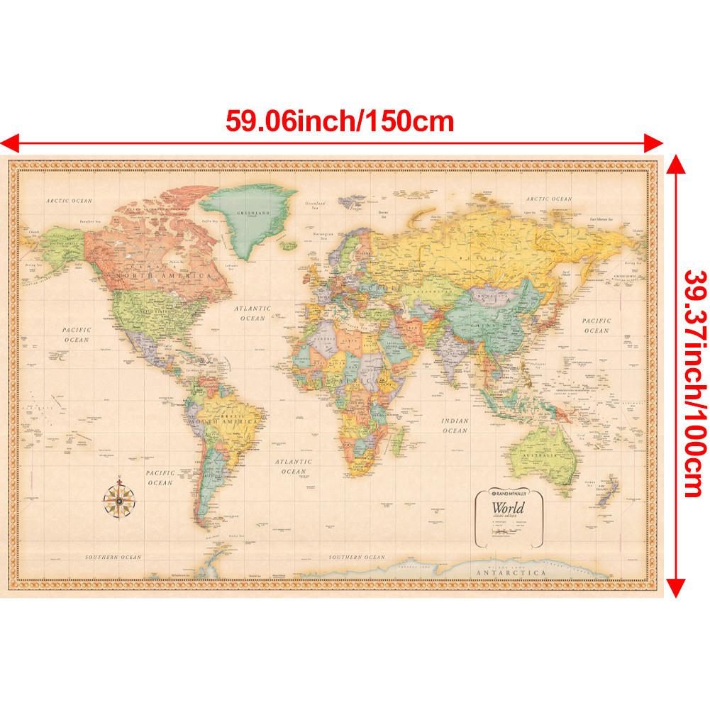 Бескаркасный холст с картой мира, постер, для интерьера/улицы, образовательный географический декор, учебные пособия, товары для путешествий