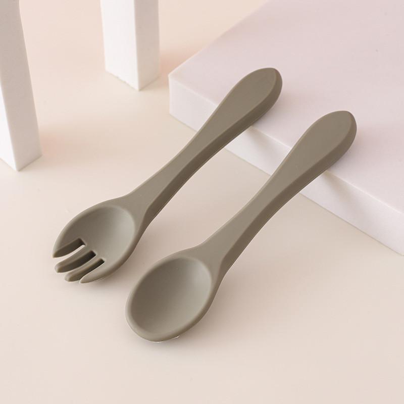 Детская деревянная ручка силиконовая вилка и ложка Главная Дополнительный набор деревянная ручка силиконовая вилка и ложка детская ложка для кормления устойчивая к падениям