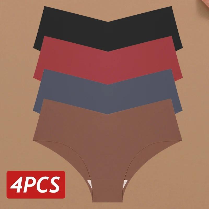 4 шт. женские бесшовные трусы сексуальное нижнее белье с v-образной талией 10 однотонных трусиков из ледяного шелка без следов женское дышащее нижнее белье