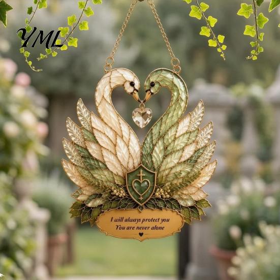 Acrylic Hanging Ornament Stained Glass Style Swan Pendant, Decorative Suncatcher for Window Car Love Symbol Home Decor And Christmas Tree Ornament,