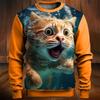 Cute Cat Sweatshirt Unisex Christmas O-Neck Pullover Hoodies 3D Printed Cartoon Reindeer Santa Claus Casual Sports Sweatshirts