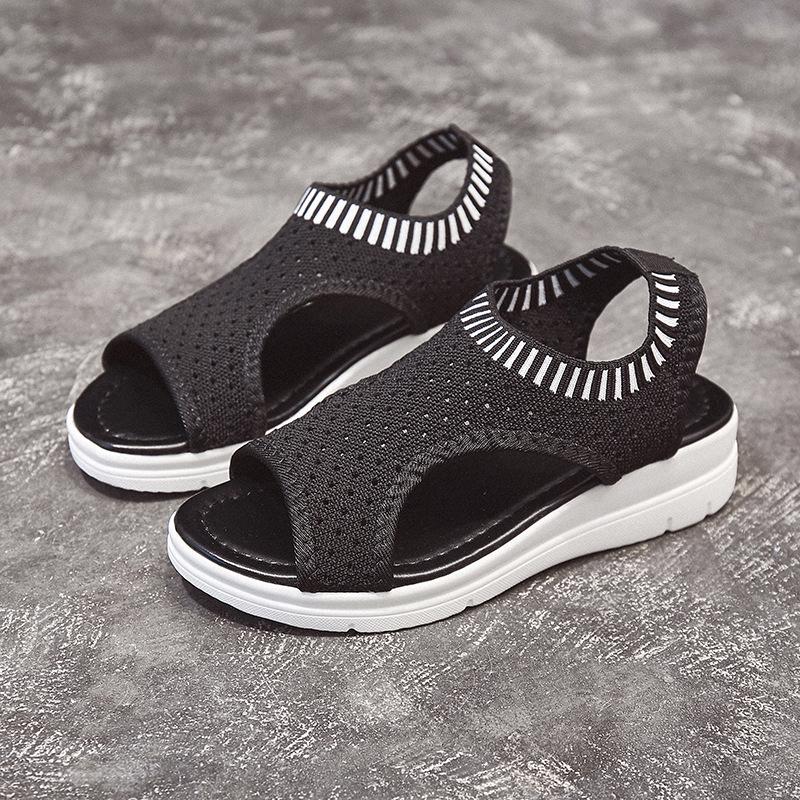 Модные сандалии женские лето 2024 новые с открытым носком плоские римские женские сандалии летающие тканые полые платформа спортивные сандалии плоские сандалии