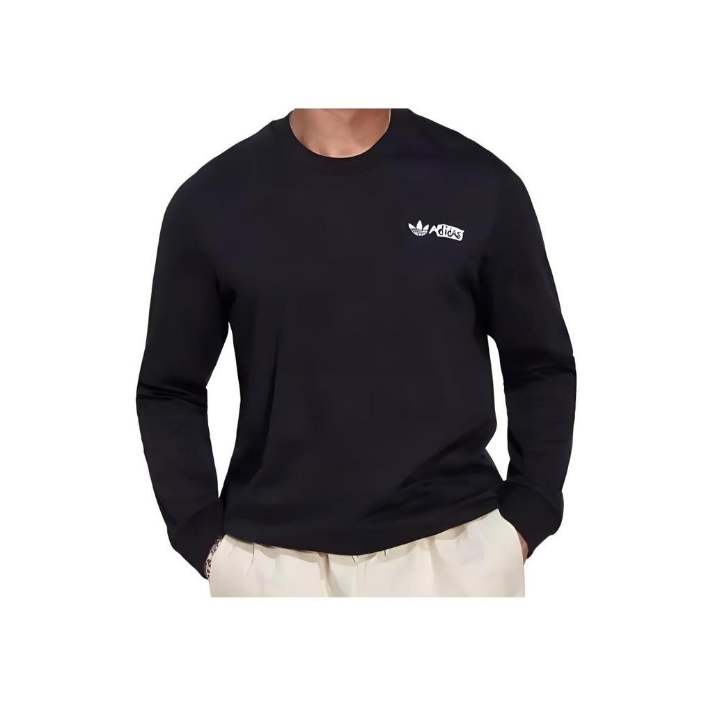 Adidas Originals Trefoil Solid Color Back Logo Long Sleeve T-Shirt Men Tops Black HT1660