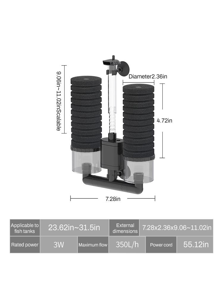 Fish Tank Air Pump Skimmer / Biochemical Sponge Filter With Air Pump, Aquarium Filter for Aquarium Fish Tank Air Pump Skimmer