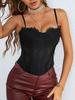 Rose Beauty A Contrast Mesh Grommet Lace Up Bustier Curved Hem Corset Cami Top