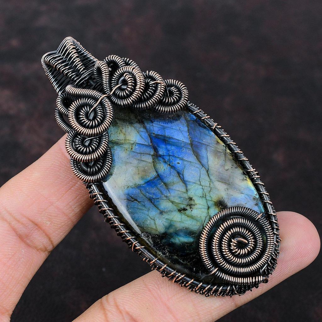 Лабрадорит Медный Кулон Кулон, обернутый медной проволокой Кулон с драгоценным камнем Кулон с лабрадоритом Ювелирные изделия Ручной работы Медные ювелирные изделия Подарок на годовщину