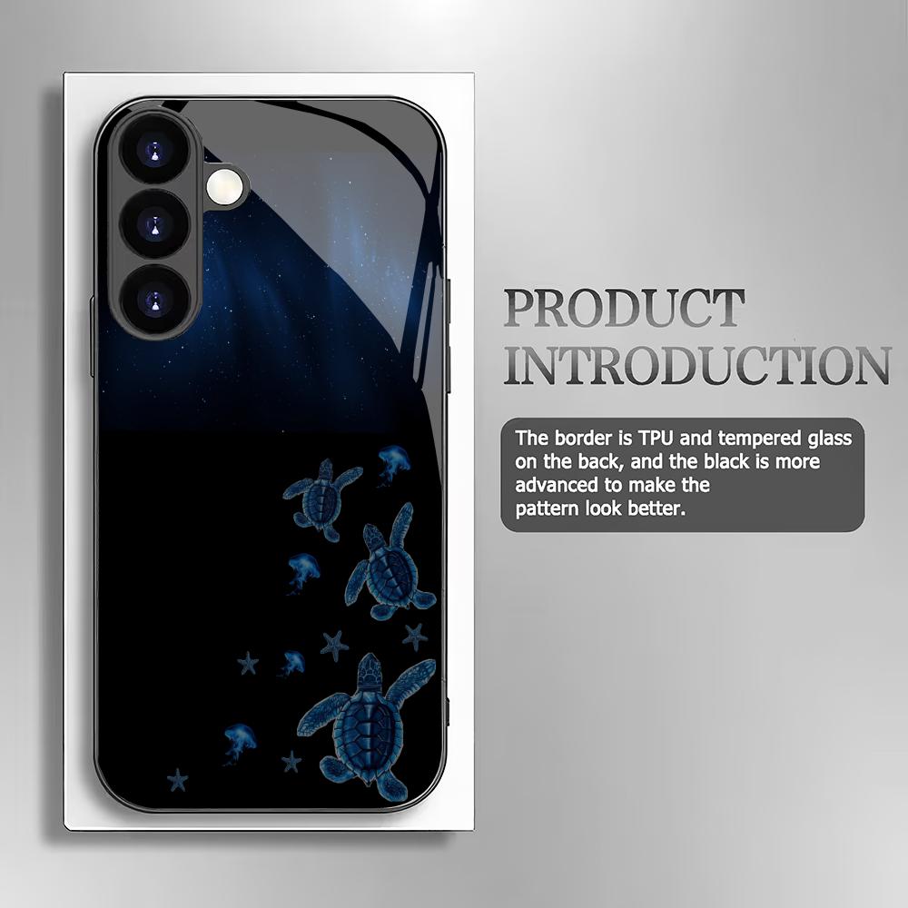 Sea Star Turtle Tempered Glass Phone Case Suitable for Samsung Galaxy S26 S25 S24 S23 S22 S20 FE/Ultra/Plus Anti Drop Rear Cover