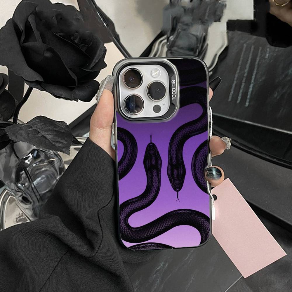 D-Snake Классический чехол для телефона для iPhone 17, 16, 15, 14, 13, 12 Pro Max Черный Конфетный Матовый Ударопрочный Чехол
