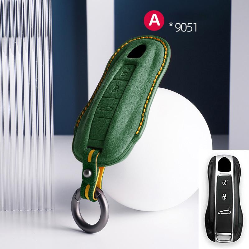 AABKU1 For Porsche Panamera Cayenne 971 911 9YA Macan Boxster Spyder Carrera Cayman 970 981 991 3 Buttons Suede Car Key Case Keychain
