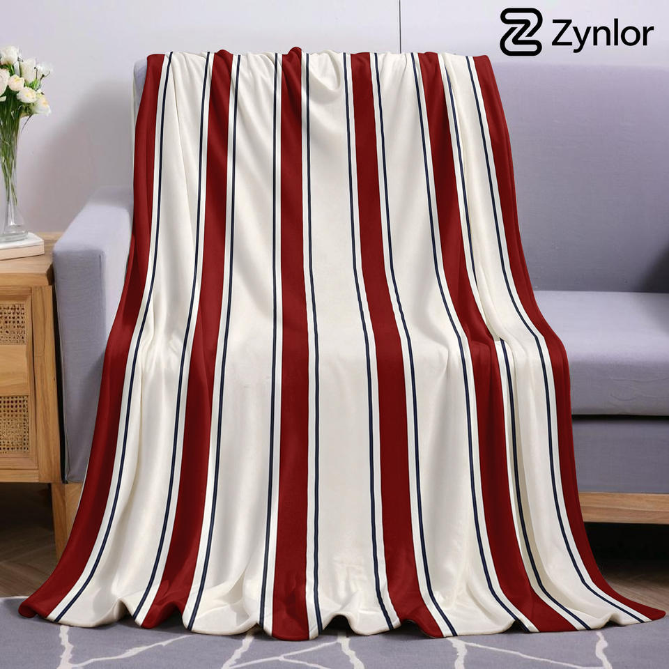 Burgundy Cream Vertical Stripe Ultra Soft Sherpa Fleece Blanket Fluffy Warm Halloween Throw for Couch Bedroom Gift All season