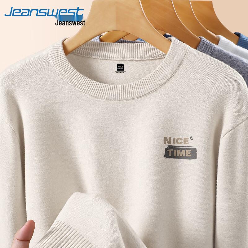 Мужской вязаный свитер с круглым вырезом и принтом букв Jeanswest 2025 Осень