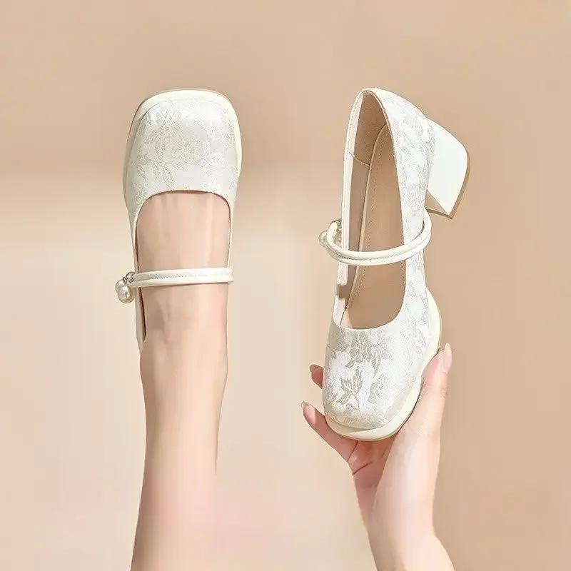 Женские туфли на среднем каблуке, блочном каблуке, в японском стиле, лолита, готические, с квадратным носком, Мэри Джейн, женские туфли-лодочки, массивные, модные, молодежные