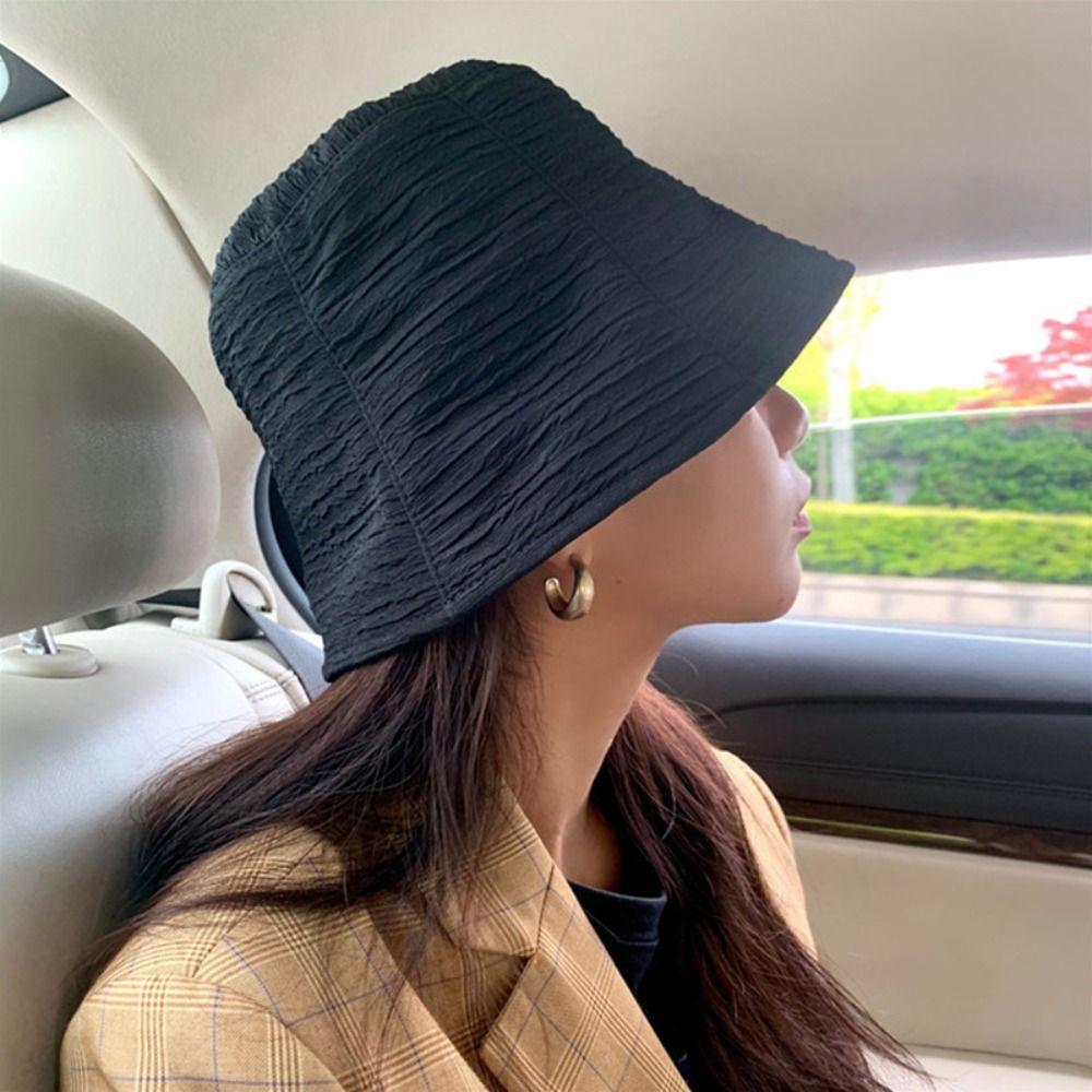 Solid Color Bucket Hat Chiffon Fabric Basin Cap Japanese-Style Fisherman Hat Summer