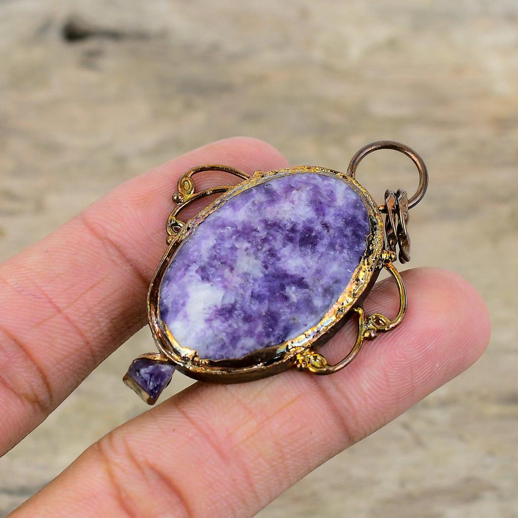 Подвеска из лепидолита, подвеска из электроформованной меди, подвеска с необработанным драгоценным камнем африканского аметиста, подвеска в стиле бохо ручной работы, электроформованное украшение для подарка