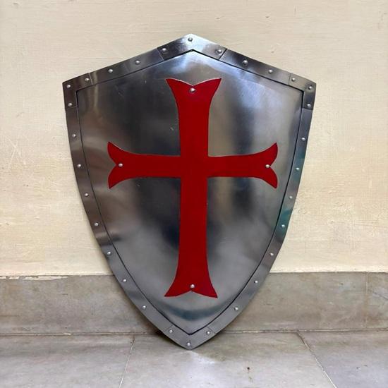 Medieval Steel Knight Templar Shield Crusader Red Cross Shield Replica