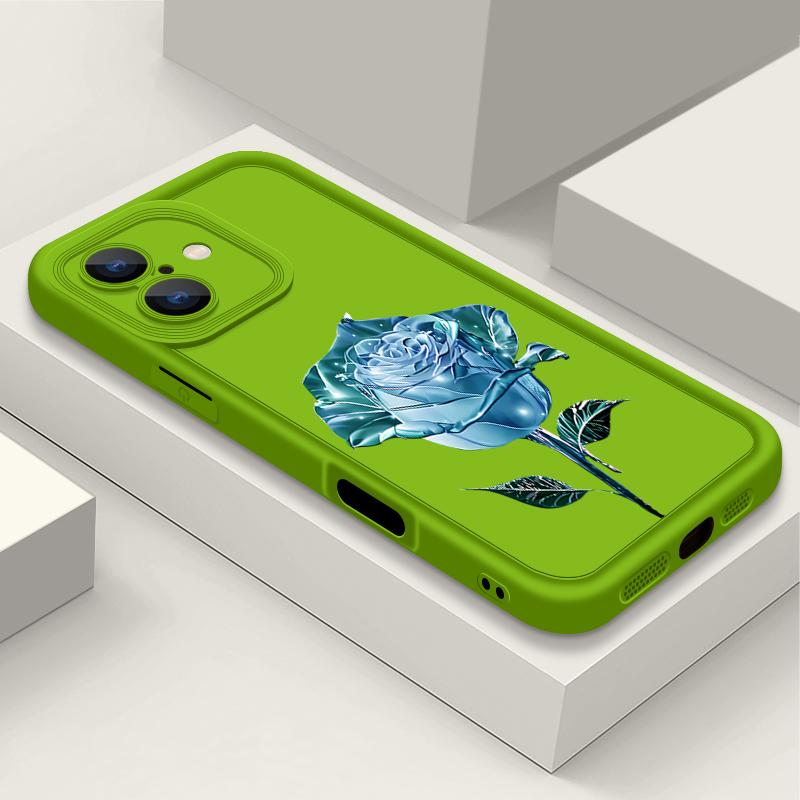 Синий кристальный розовый цветочный принт матовый мягкий чехол для iPhone 16 Pro Max 15 14 Pro 13 12 11 XS XR 8 7 защита линзы противоударный чехол для телефона TPU