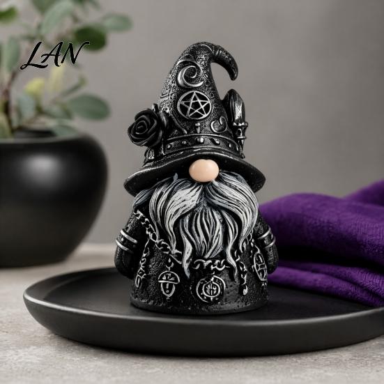 Halloween Themed Gnome Decor Gothic Resin Figurine, Dark Faceless Wizard Doll for Unique Outdoor Witchy Desk Shelf, Spooky Home Ornament, Trick